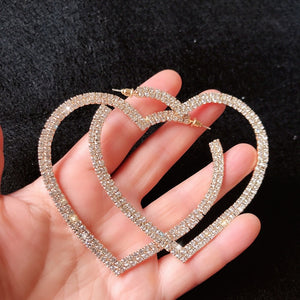 FYUAN Big Heart Crystal Hoop Earrings for Women Bijoux Geometric Rhinestones Earrings Statement Jewelry Party Gifts