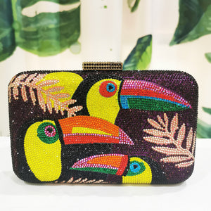 Novelty Toucan Bird Women Crystal Evening Bags Rhinestones Box Minaudiere Clutch Party Cocktail Handbag Purse