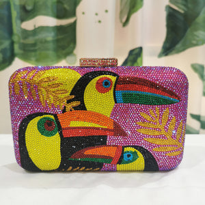 Novelty Toucan Bird Women Crystal Evening Bags Rhinestones Box Minaudiere Clutch Party Cocktail Handbag Purse