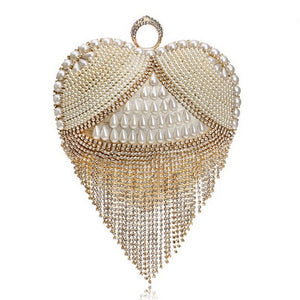 GLOIG Fashion women tassel evening bags diamonds beaded clutch wedding purse shoulder party laides case purse