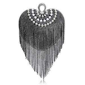 GLOIG Fashion women tassel evening bags diamonds beaded clutch wedding purse shoulder party laides case purse