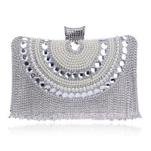 Load image into Gallery viewer, Rhinestones Tassel Clutch Diamonds Beaded Metal Evening Bags Chain Shoulder Messenger Purse Evening Bags For Wedding Bag
