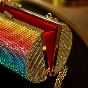 Rainbow Rhinestone Purse Evening Bags for Women Luxury Party Handbag for Wedding Clutch Bag Diamond Cylinder Shoulder Bag ZD1739