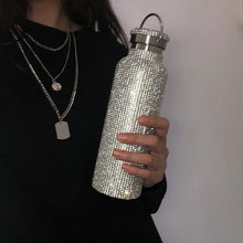 Load image into Gallery viewer, sparkling High-end Insulated Bottle Bling Rhinestone Stainless Steel Thermal Bottle Diamond Thermo Silver Water Bottle with Lid
