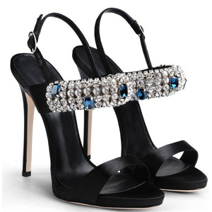 Women Fashion Sandals 2022 Summer Fashion Thin High Heels Gladiator Sandals Elegant Crystal Decor Party Wedding Shoes for Women