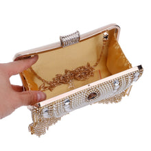 Load image into Gallery viewer, Rhinestones Tassel Clutch Diamonds Beaded Metal Evening Bags Chain Shoulder Messenger Purse Evening Bags For Wedding Bag
