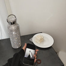 Load image into Gallery viewer, sparkling High-end Insulated Bottle Bling Rhinestone Stainless Steel Thermal Bottle Diamond Thermo Silver Water Bottle with Lid
