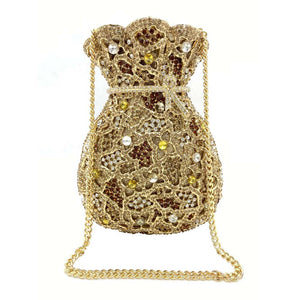 Newest Luxury Women Evening Bag Party Pouch Designer Hollow Out Crystal Clutches Gold Rhinestone Purses Money Handbag