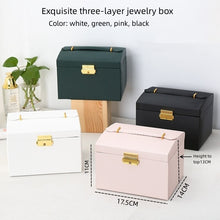Load image into Gallery viewer, 1pcs Multi Functional Three Layer Leather Drawer Style Jewelry Box Earrings Earrings Lock Jewelry Box

