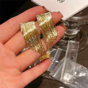 Fashion Statement Earring Long Statement Gold Color Bling Tassel Earrings For Women Female Wedding Daily Pendant Jewelry Gifts
