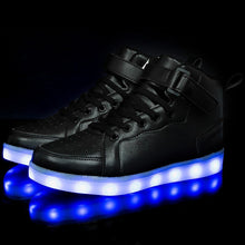 Load image into Gallery viewer, Men&#39;s and Women&#39;s High Top Board Shoes Children&#39;s Luminous Shoes LED Light Shoes Mirror Leather Panel Shoes Large 25-47
