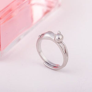 S925 Korean Cute Little Cat Creative Cat Ring Adjustable Cat Paw Simple Style For Women Girl Daily Accessory Fashion Jewelry