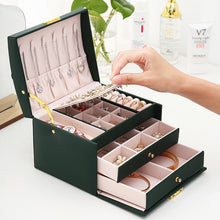 Load image into Gallery viewer, 1pcs Multi Functional Three Layer Leather Drawer Style Jewelry Box Earrings Earrings Lock Jewelry Box

